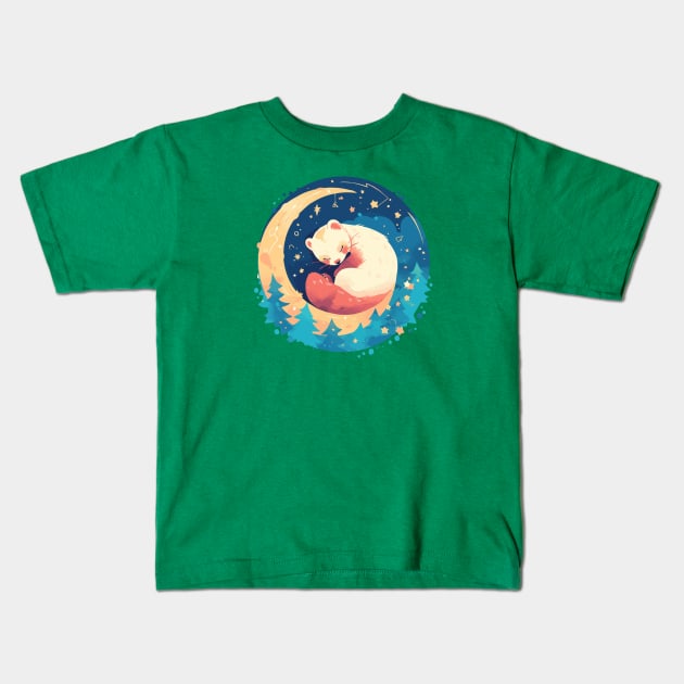 Cute ferret sleeping in the night sky Kids T-Shirt by etherElric